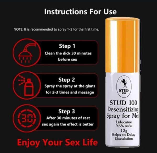 Stud 100 Spray Longue Durée, Spray pour Homme, Spray Retardateur de Sexe, Stud 100 Lidocaine 9,6% ,15 ml pour un plaisir plus long et une relation améliorée - Image 3