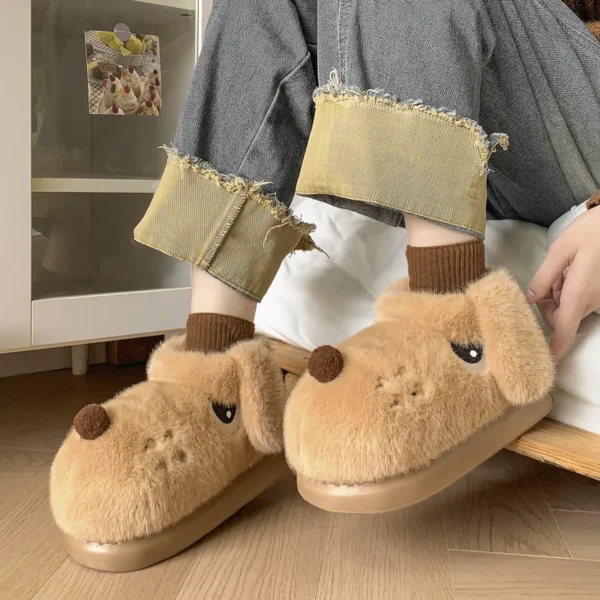 2025 New Arrival Cute Cartoon Dog Warm Slippers For Women Men Winter Platform Shoes Soft Plush Couples Indoor Fluffy Snow Boots - Image 3