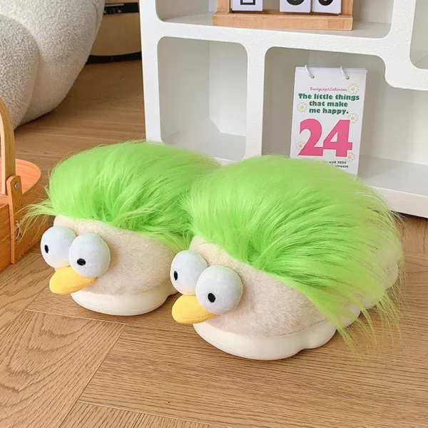 Fluffy Fun DIY Hairy Slippers Women Fuzzy Green Bird Home Shoes Woman Winter Comical Novelty Slipper Wacky Cosplay Slides Shoes - Image 2