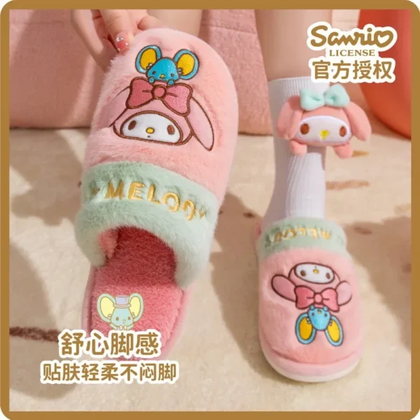 Genuine Sanrio Hello Kitty Plush Slippers Kuromi My Melody Warm Winter Indoor Slippers Flat Casual Non-slip Girl Home Shoes - Image 5