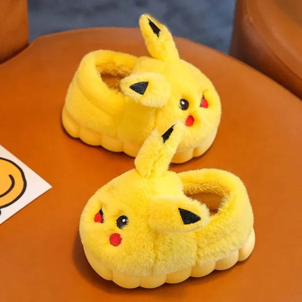 Cute Pikachu Autumn/Winter Cotton Slippers Cover Heel Cute Cartoon Flat Plush Slippers Autumn Anime Peripheral Christmas Gift - Image 2