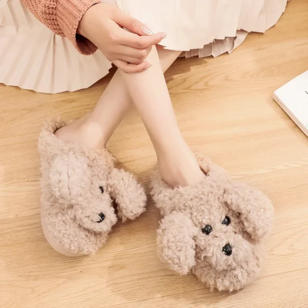 Crestar Cute Dog Plush Slippers For Women Winter Lovely Animals Cotton Shoes Female Indoor Warm Furry House Shoes Flats Slippers - Image 3