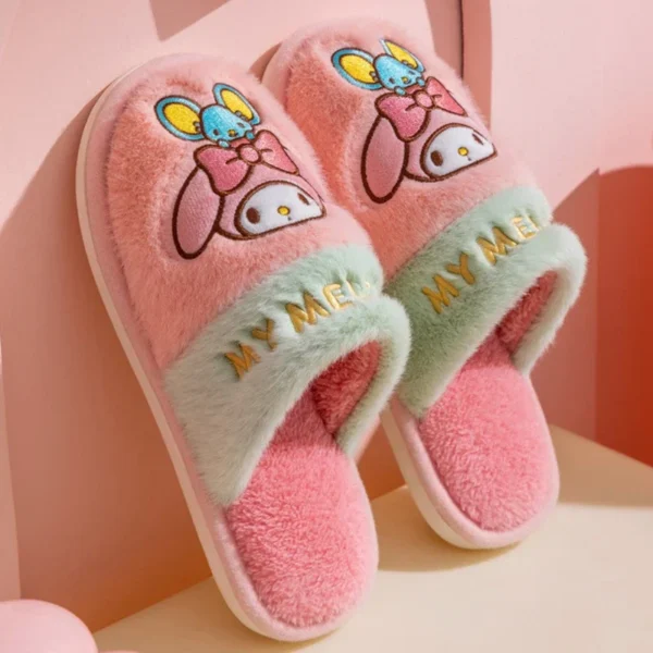 Genuine Sanrio Hello Kitty Plush Slippers Kuromi My Melody Warm Winter Indoor Slippers Flat Casual Non-slip Girl Home Shoes - Image 2