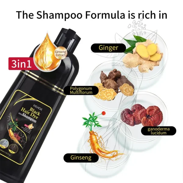 Magic Natural HerRhHair Dye Shampoo, 3 en 1 Hair Document Shampooing pour Cheveux Gary, Brun Foncé, Noir, Femmes et Hommes, Couverture Grise, 100ml - Image 3