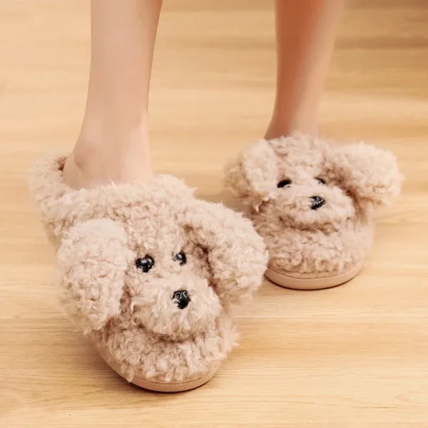 Crestar Cute Dog Plush Slippers For Women Winter Lovely Animals Cotton Shoes Female Indoor Warm Furry House Shoes Flats Slippers - Image 4