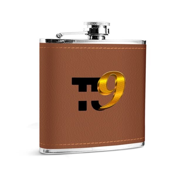 Custom Brown Leather Flask Wrapped Stainless Steel 6oz - Image 2