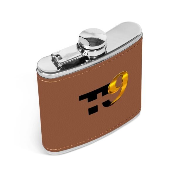 Custom Brown Leather Flask Wrapped Stainless Steel 6oz - Image 3