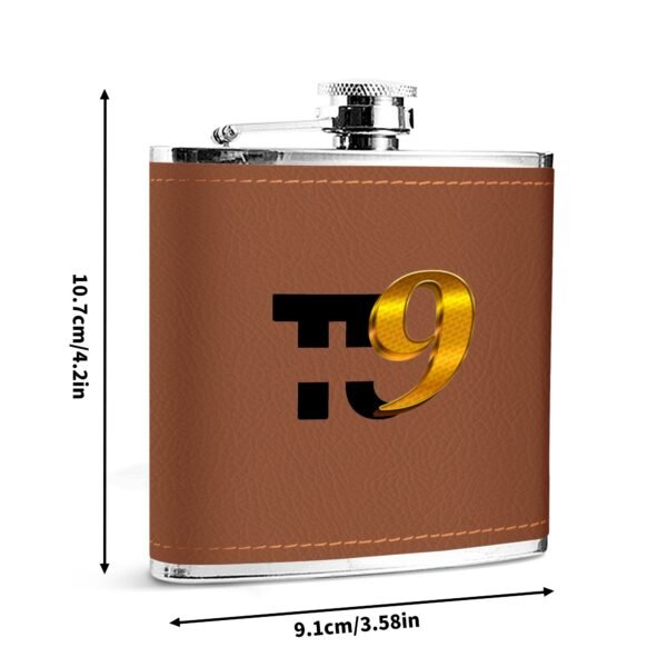 Custom Brown Leather Flask Wrapped Stainless Steel 6oz - Image 4