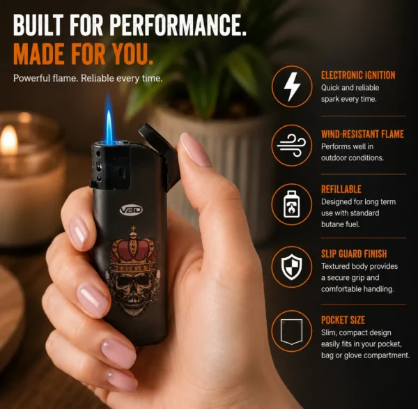 ChatGPT Image 19 août 2026, 08_08_53 VB Windproof Jet Flame Electronic Lighters, Skull Themed, 50 Count