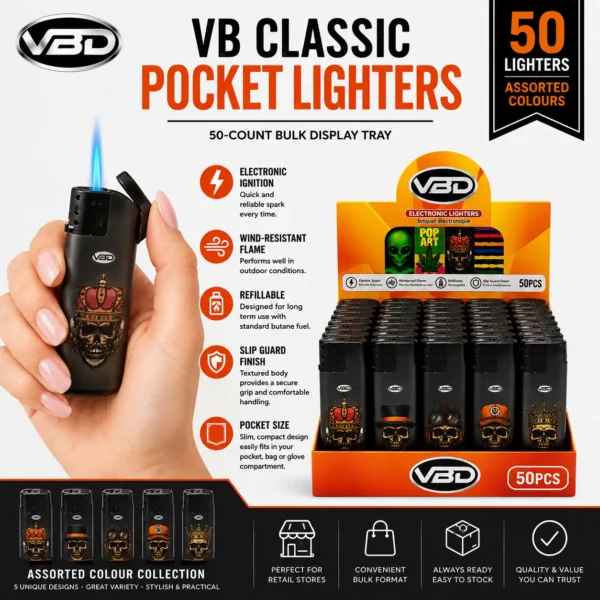ChatGPT Image 19 août 2026, 08_09_18 VB Windproof Jet Flame Electronic Lighters, Skull Themed, 50 Count