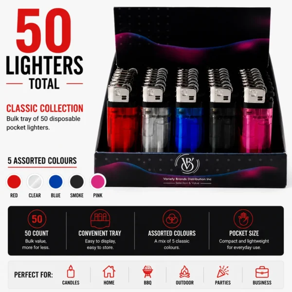ChatGPT Image 28 juil. 2026, 22_24_12 Pocket Lighters, Classic Collection – Tray of 50