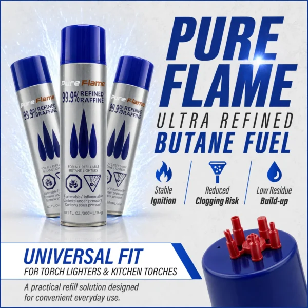 Image 1 PureFlame 99.99% Butane Fuel 300ml (165g) - Pack of 3