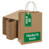 Pineuf brown kraft bags 10x5x13 - 50 count Brown kraft paper bags with handles, 10 x 5 x 13 inches, pack of 50
