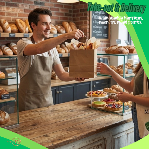 Brown kraft paper bag used for bakery takeout