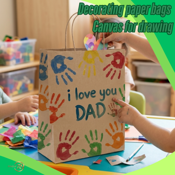 Brown kraft paper bag decorated for a craft project