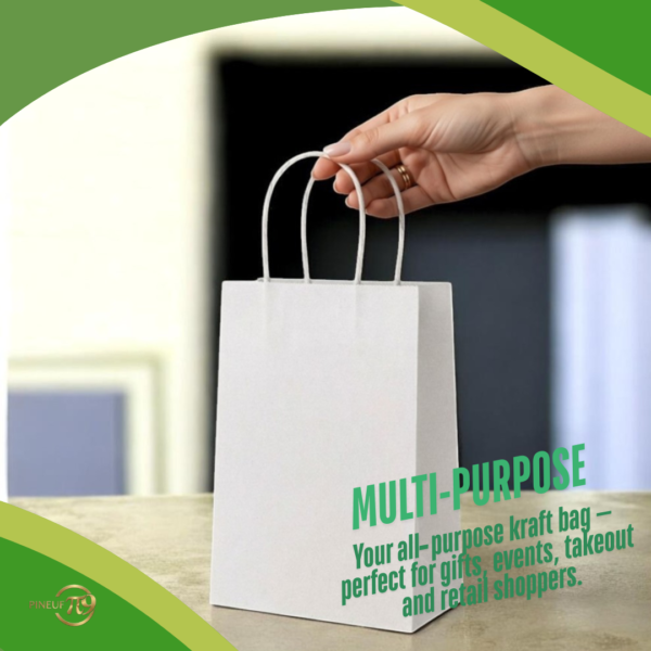 Pineuf white kraft bags 5x3x8 - gallery 1 White kraft paper bags 5 x 3 x 8 inches - details and uses 1