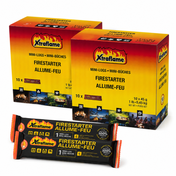Xtraflame Mini-Logs 20 - Image 1 Xtraflame Mini-Logs fire starters pack of 20 - two boxes and two individually wrapped mini-logs